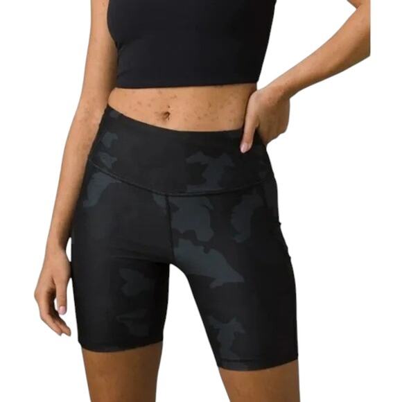 Prana Women's Electa II Blue Camo Print Side Pocket Biker Shorts Size Medium - Picture 5 of 5